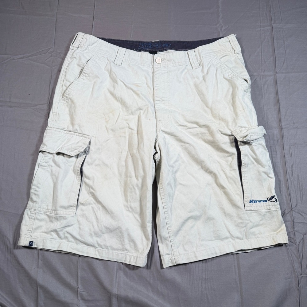 Kirra Point Break Mens Cargo Shorts Size 38 Beige Cotton Twill Utility Relaxed